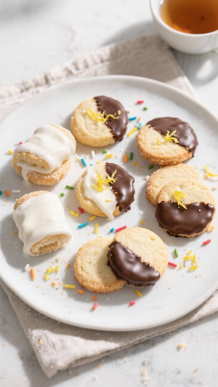 Final dish presentation: Beautifully plated Greek yogurt sugar cookies finished with a thin yogurt-v