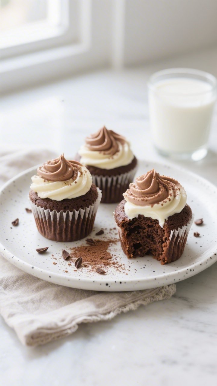 Final dish presentation: Beautifully plated High-Protein Chocolate Greek Yogurt Cupcakes topped with