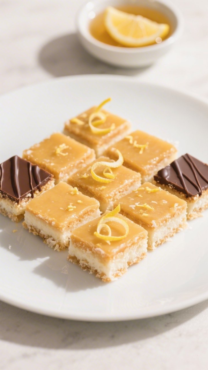 Final dish presentation: Beautifully plated honey-sweetened lemon coconut bars cut into neat squares