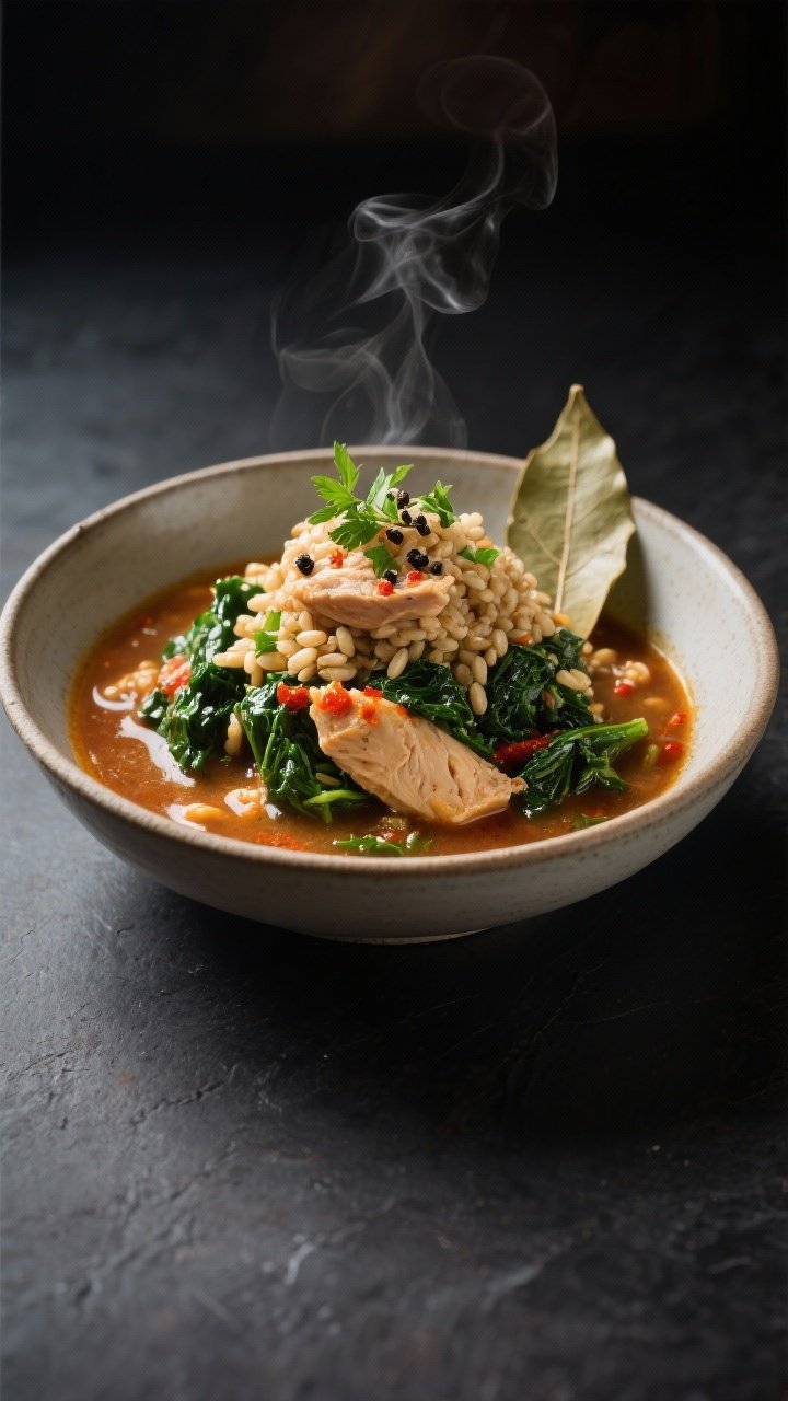 Final dish presentation: Restaurant-quality plating of the stew in a shallow ceramic bowl, thick yet