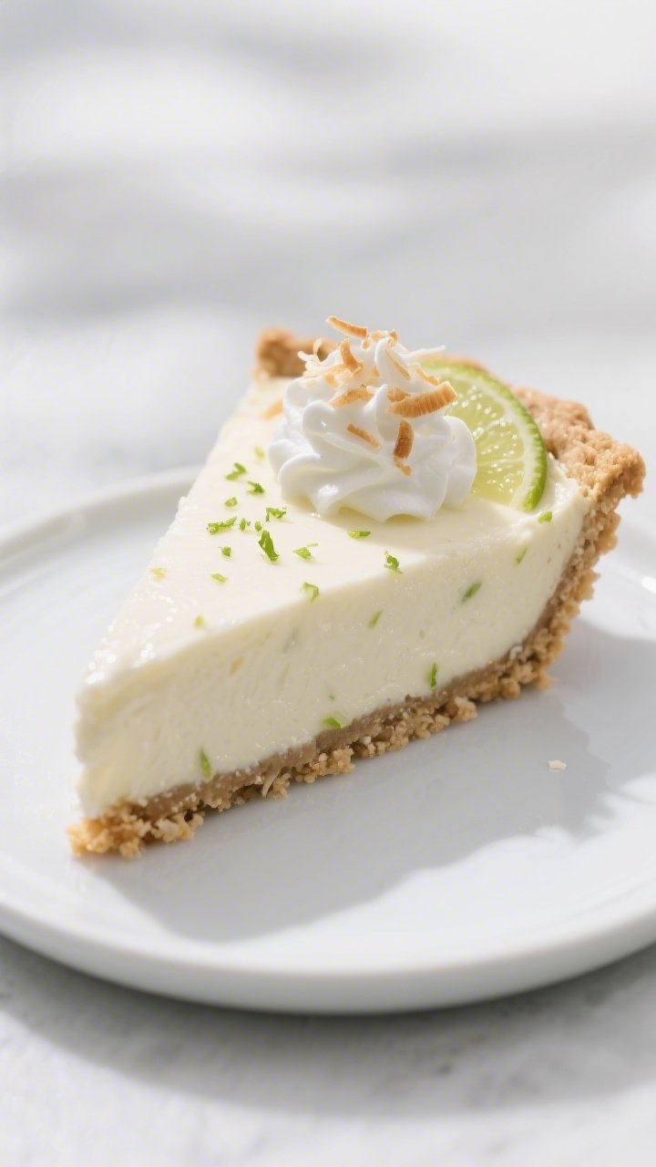 Final plated presentation: a neatly cut wedge of the frozen pie on a small matte white plate, showin