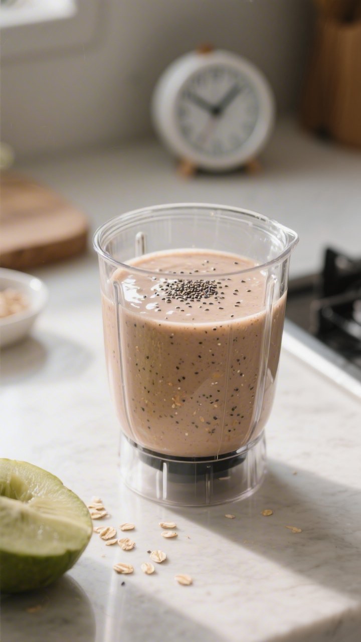 Process moment: The blended smoothie resting in the blender jar for the 2-minute thicken step, visib
