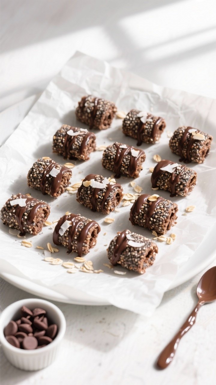 Tasty top view: Overhead shot of a parchment-lined plate filled with evenly rolled, 1-tablespoon cho