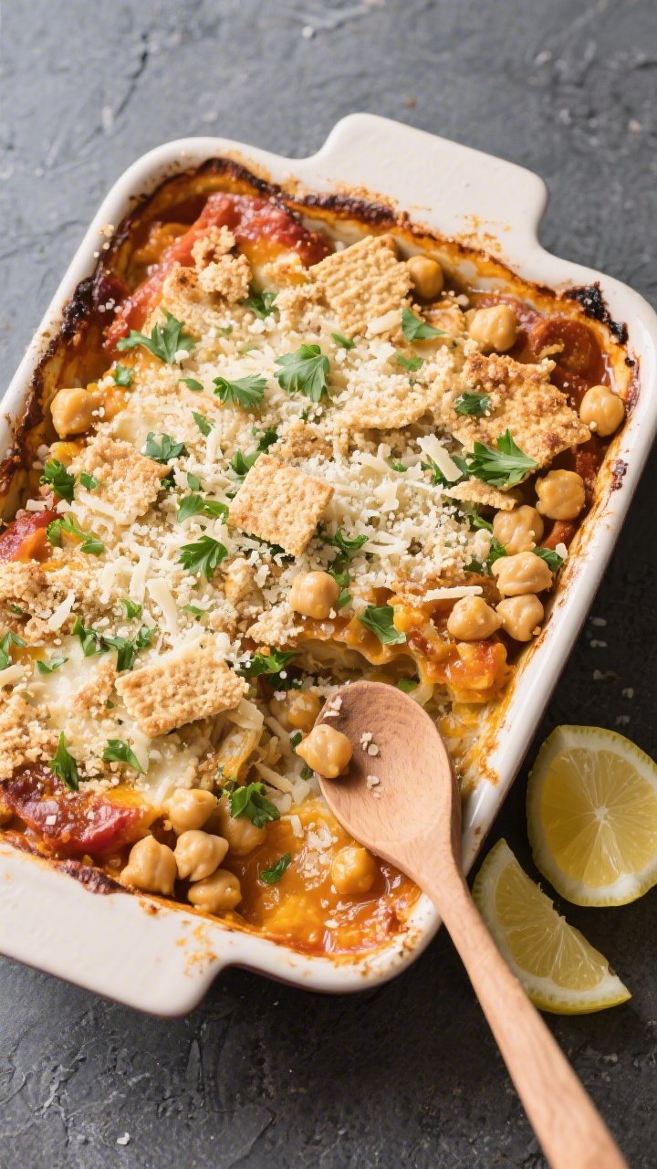Tasty top view: Overhead shot of the casserole after final crisping—topped with a light layer of v