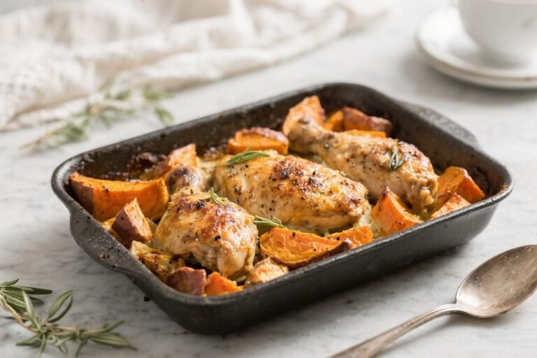 One-Pan Chicken & Sweet Potato Bake – Easy, Cozy, and Weeknight-Friendly