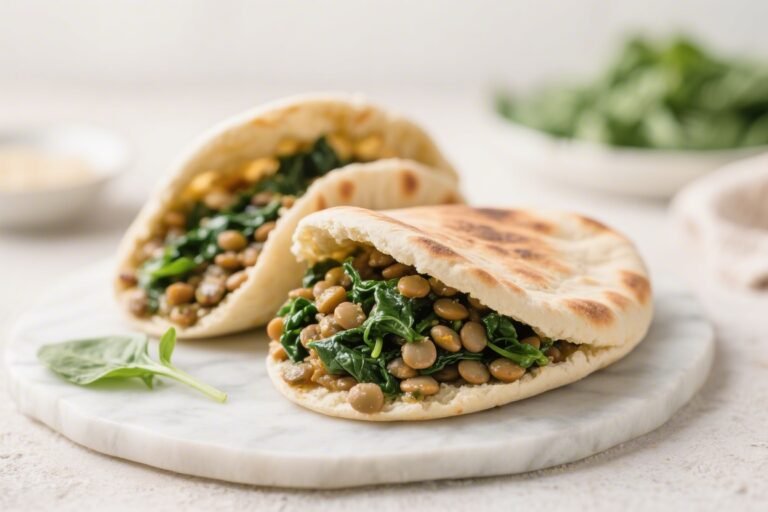 High-Fiber Lentil & Spinach Stuffed Pitas – A Satisfying, Wholesome Meal