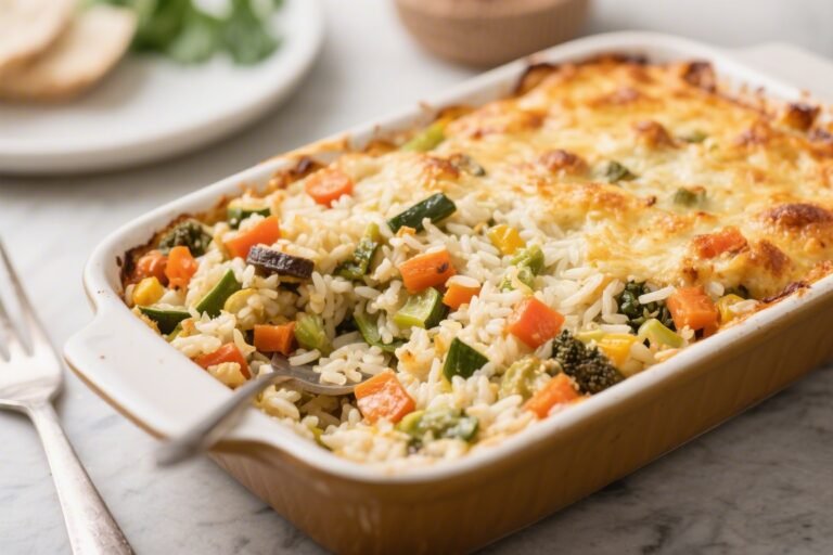 Dump-and-Bake Vegan Veggie Rice Casserole – Easy, Cozy, and Weeknight-Friendly