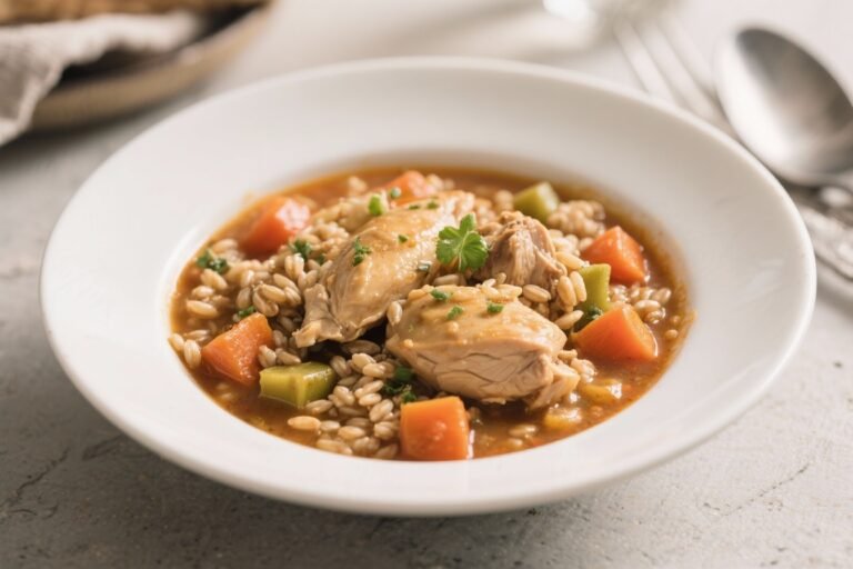 High-Protein Chicken & Barley Vegetable Stew – A Hearty, Balanced One-Pot Meal