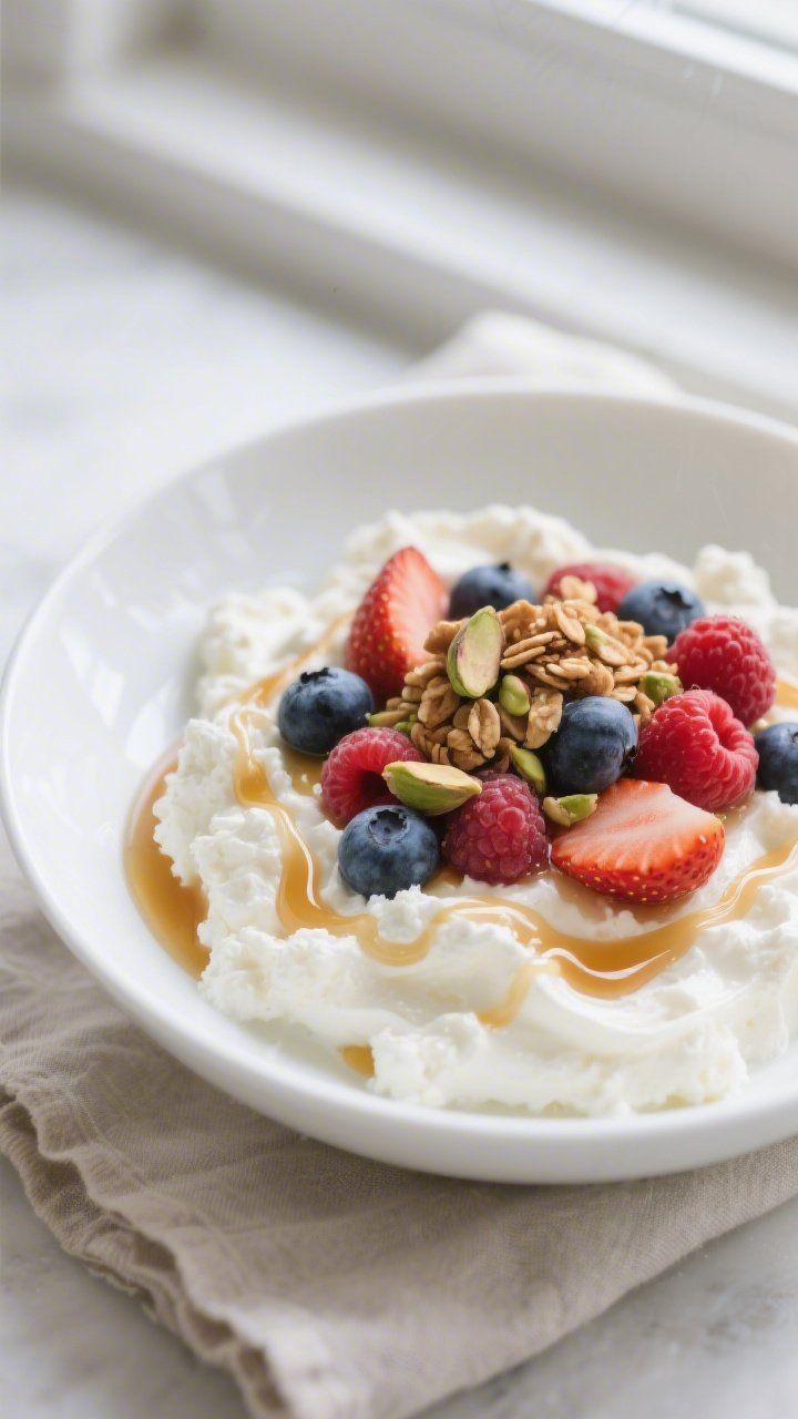 Close-up detail: A creamy cottage cheese base swirled with vanilla and a whisper of cinnamon, gently