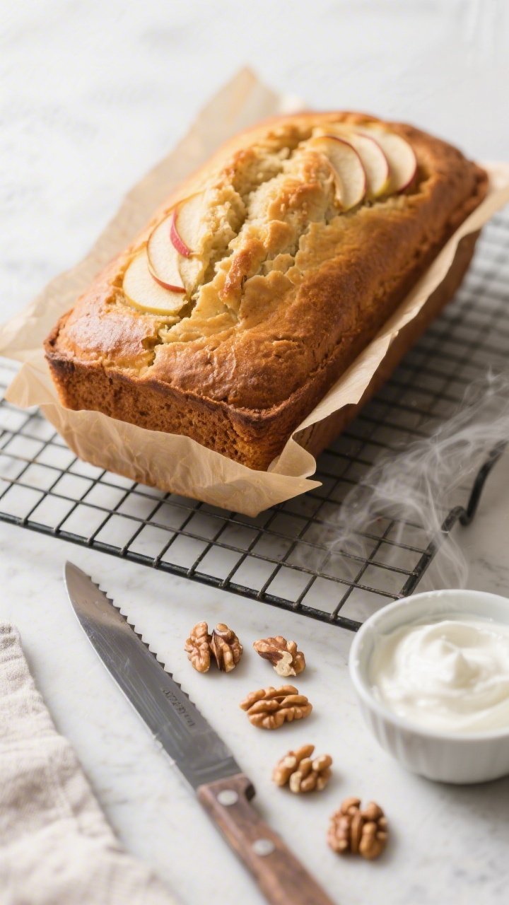 Cooking process: Overhead shot of the baked loaf cooling on a wire rack after being lifted out with 