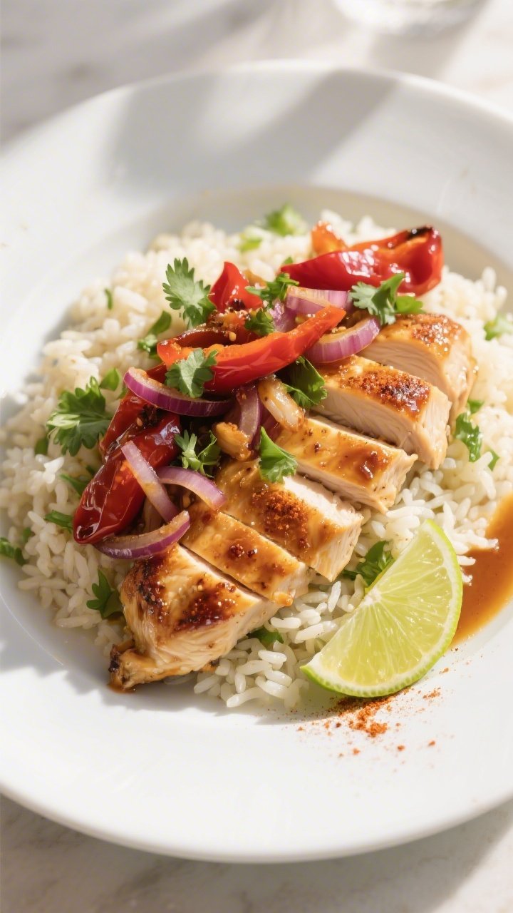 Final plated dish: Restaurant-quality presentation of sliced honey-lime chicken breast (alternative 