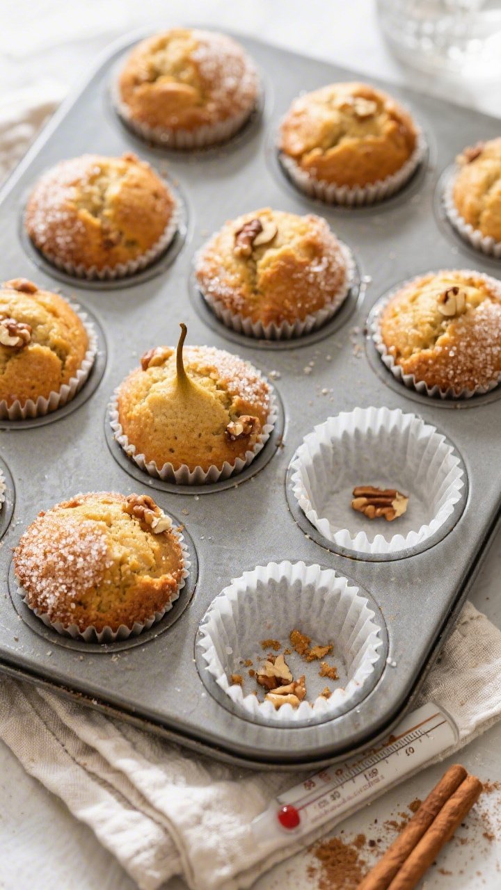 Overhead shot of a 12-cup muffin tin just out of the oven with golden, high-domed sourdough discard
