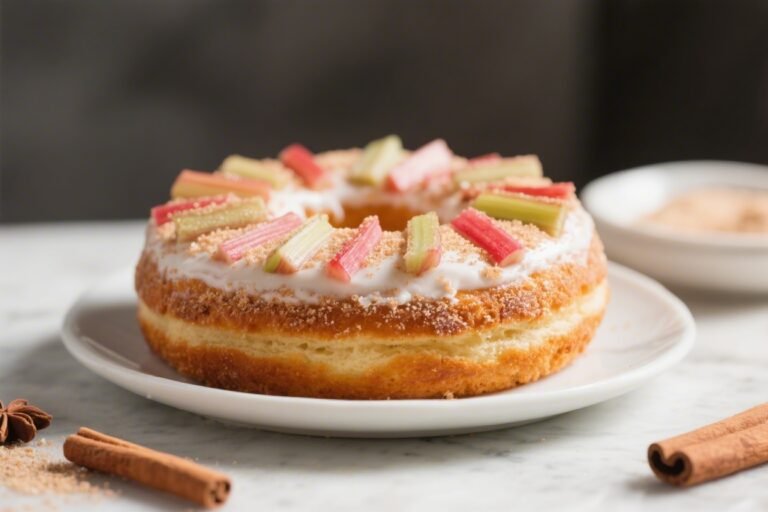 Rhubarb Cinnamon Sugar Donut Cake – A Cozy, Bakery-Style Treat at Home