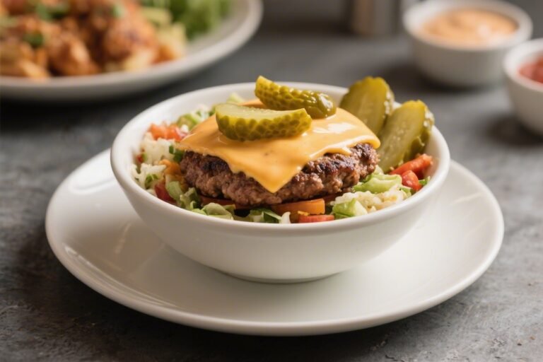 High-Protein Cheeseburger Bowl With Pickle Sauce – A Satisfying, Lighter Take on a Classic