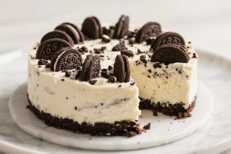 Healthy Cookies & Cream Cheesecake Cake – Light, Creamy, and Satisfying