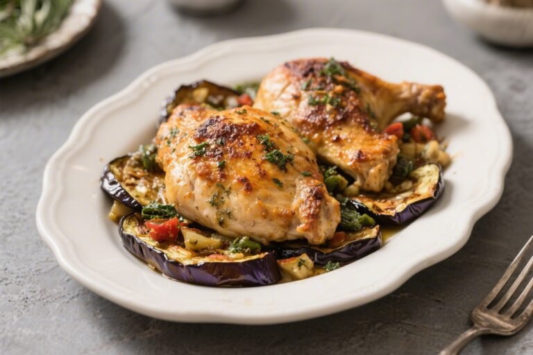 Baked Chicken and Roasted Eggplant Mediterranean Style – Simple, Bright, and Satisfying