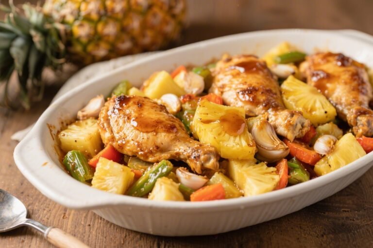 Dump & Bake Honey Garlic Chicken with Pineapple & Veggies – Easy, Flavorful, One-Pan Dinner