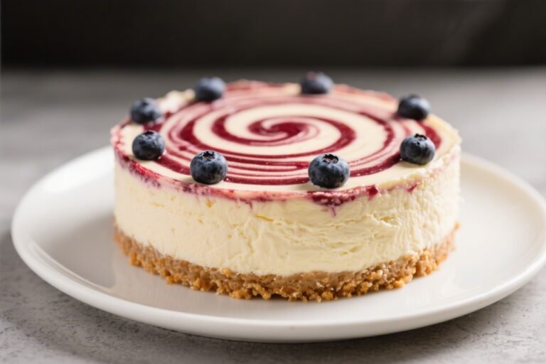 High-Protein Berry Swirl Cheesecake Cake – Light, Creamy, and Satisfying