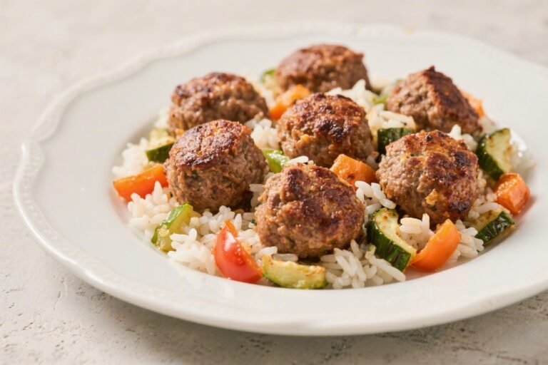 Baked Greek Meatballs With Rice & Veggies – A Fresh, Easy Weeknight Dinner