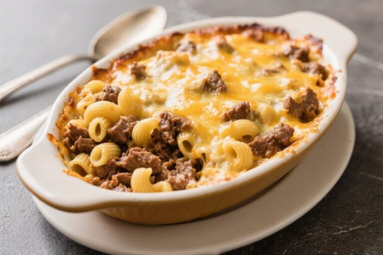 Cheesy Beef & Macaroni Casserole – Cozy, Satisfying, and Weeknight-Friendly